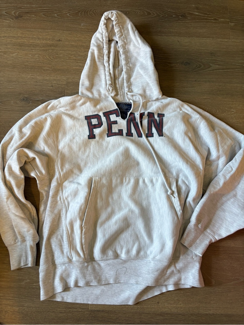 Champion Cream Penn Pullover Hoodie with Maroon Lettering